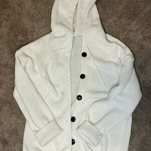 Cozy White Hooded Cardigan with Black Buttons